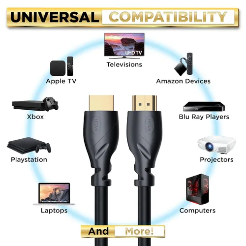 Miniatura 3 de Cable HDMI de 6 pies chapado en oro de ultra alta velocidad 4K @ 60Hz, Ultra HD, 1080P y ARC compatible con laptop, PC de juegos, monitor, PS5, PS4