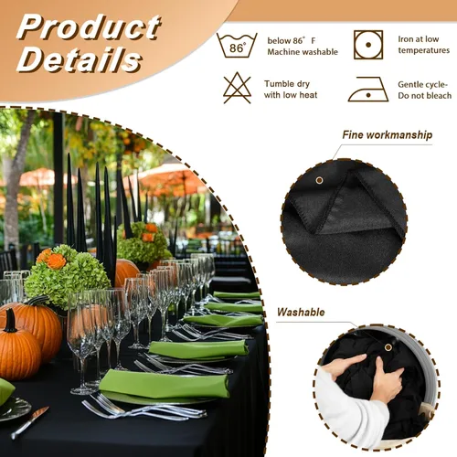 Miniatura 3 de Fixwal Paquete de 6 manteles rectangulares negros de 60 x 102 pulgadas, reutilizables, resistentes, lavables, para mesas de 6 pies, bodas, fiestas