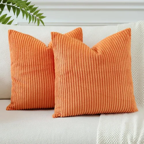 Miniatura 16 de OTOSTAR Paquete de 2 fundas de almohada de pana suave de 18 x 18 pulgadas, cuadradas, a rayas sólidas, decoración bohemia para sofá, cama, sala