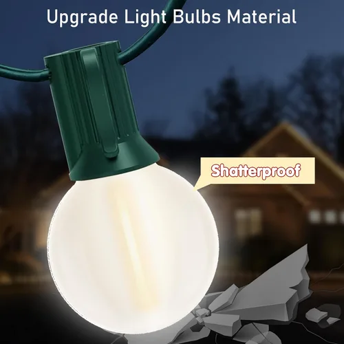 Miniatura 5 de Guirnalda de luces LED G40 para exteriores de 25 pies, luces de Navidad con forma de globo esmerilado con 27 (2 de repuesto) bombillas redondas