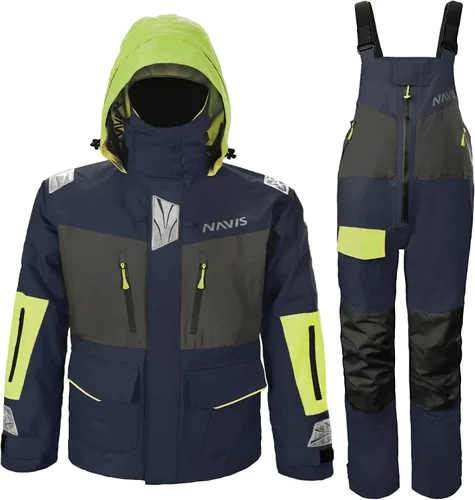 Miniatura 2 de NAVIS MARINE Conjunto combinado de chaqueta de vela y pantalones con peto, Ocean PRO - Traje de lluvia para pesca en ángulo, impermeable