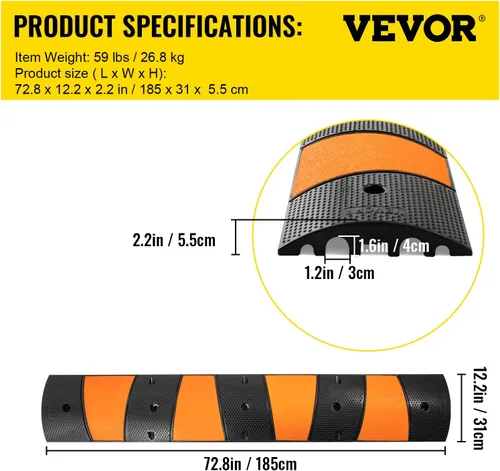 Miniatura 7 de VEVOR Golpe de velocidad de goma (paquete de 2) – 6 pies resistente 22,000 libras de capacidad para carretera y entrada, 72.8 x 12.2 x 2.2 pulgadas