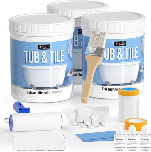 Miniatura 14 de DWIL Pintura para Bañera, Kit de Renovación de Bañera y Azulejos 33 oz con Herramientas, Kit de Renovación de Azulejos Pintura Negra para Bañera a