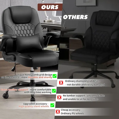 Miniatura 6 de Silla ejecutiva de oficina Nexthro de PU, silla de oficina de cuero con ruedas, silla giratoria de 360° con brazos acolchados, silla ergonómica