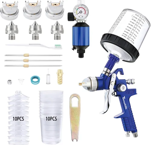 Miniatura 10 de HVLP - Pistola pulverizadora de pintura automotriz, pulverizador de pintura de aire de 0.05/0.06 pulgadas con regulador de aire, 6 coladores