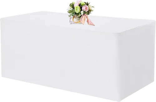 Miniatura 20 de Paquete de 2 manteles ajustables de 48 x 30 pulgadas, manteles rectangulares para mesas de 4 pies, mantel de tela de poliéster lavable para fiestas