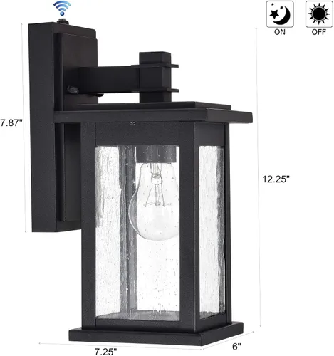 Miniatura 2 de MICSIU Lámpara de pared exterior con sensor de anochecer a amanecer, aplique de pared exterior negro texturizado con vidrio transparente