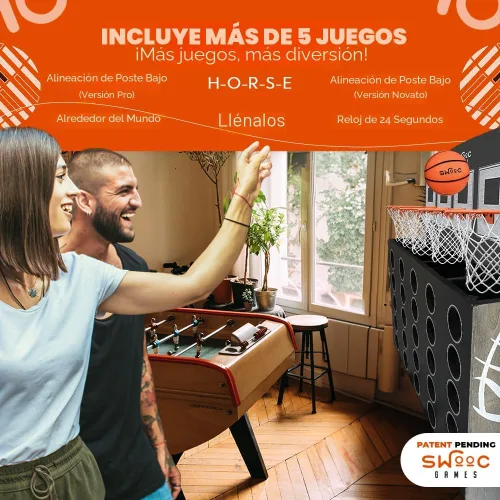 Miniatura 4 de SWOOC Games - Low Post Lineup™ Baloncesto Gigante Montado en la Pared 4 en Fila con Más de 5 Juegos Aro de Baloncesto para Juegos de Pared