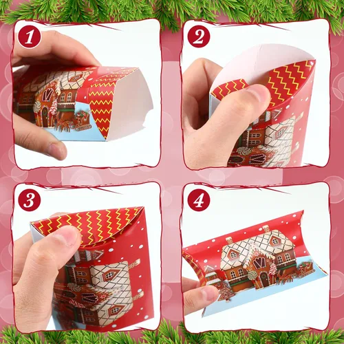 Miniatura 3 de Cholemy 120 cajas de almohada de Navidad, cajas de regalo pequeñas, tarjetas de regalo de Navidad, a granel, 12 diseños, cajas de dulces de Navidad