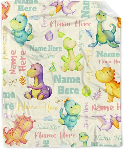 Miniatura 36 de Manta de franela de vellón de dinosaurio con nombre para niñas y niños recién nacidos, regalos personalizados, manta de forro polar suave