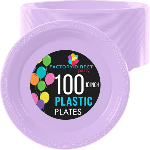 Miniatura 25 de Exquisitos platos de plástico rojo Party Solids para fiesta, platos desechables rojos de 9 pulgadas, juego de vajilla de plástico resistente, 100