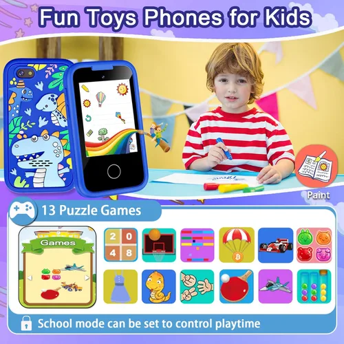 Miniatura 5 de Teléfono infantil para niños, regalos de cumpleaños de Navidad para niños y niñas de 3 a 10 años, teléfono celular, pantalla táctil de 2.8 pulgadas