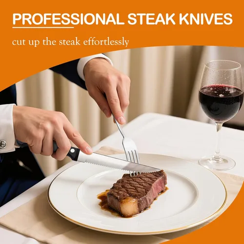Miniatura 4 de Juego de cubiertos con cuchillos para carne, cubiertos de acero inoxidable para 4, cucharas, tenedores y cuchillos, juegos de utensilios con acabado