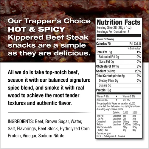 Miniatura 3 de Old Trapper, Trapper's Choice - Bistec de carne caliente y picante, paquete individual de 8 onzas, 0.35 oz de proteína y 70 calorías por porción