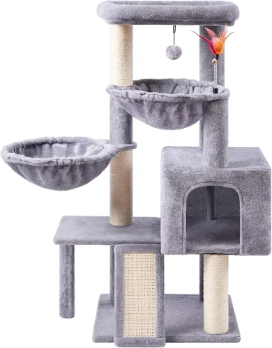 Miniatura 9 de Árbol para gatos con condominio para gatos y hamaca, árbol para gatos con postes rascadores y almohadillas para rascar, torre para gatos
