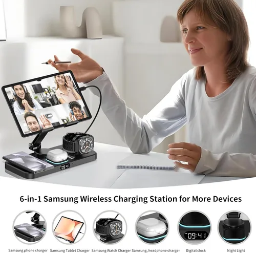 Miniatura 6 de Estación de carga inalámbrica magnética 6 en 1 para reloj Samsung, base de carga plegable para Galaxy S25/S24/S23/Note 20/Fold7/Flip7/Galaxy Watch