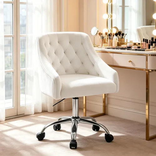 Miniatura 14 de MOJAY Criss Cross Chair, Vanity Chair, Pretty Fancy Desk Chair, Cross Legged Office Chair for Girls, 360°Swivel Height Adjustable Reception Chair