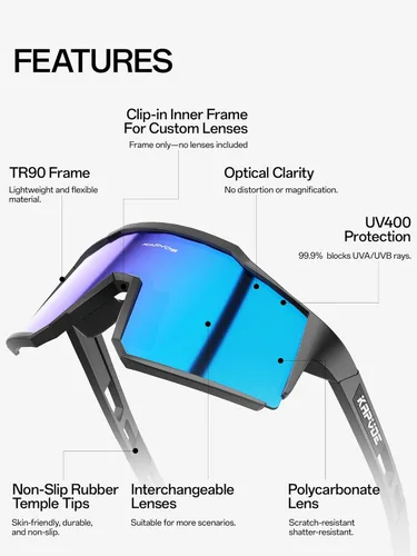 Miniatura 2 de KAPVOE Gafas polarizadas con 1 lente o 4 lentes de protección UV para mujeres y hombres, gafas de sol para ciclismo, marco TR90, para deportes