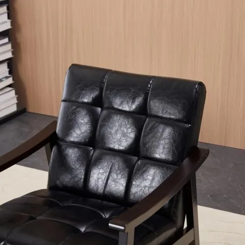 Miniatura 7 de HopeHope Sillón de madera tapizado de poliuretano moderno, de 29.5 x 27.2 x 33.1 in, 400 libras, color negro, sillas de invitados, sillas