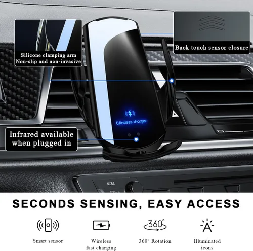 Miniatura 4 de Cargador inalámbrico para automóvil, montaje de ventilación de aire de carga rápida de 15 W, soporte de teléfono de sujeción automática, cargador