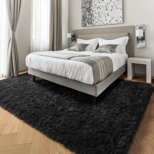 Miniatura 5 de PAGISOFE Alfombras esponjosas de dormitorio de 4 x 6 pies, color negro, alfombra moderna para sala de estar, alfombra lanuda para interiores