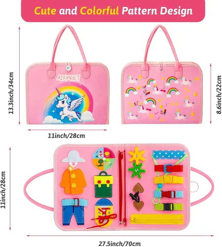 Miniatura 4 de AIXMEET Tabla Ocupada para Niños Pequeños, Juguetes Montessori, Tabla Sensorial, Libro Ocupado, Juguetes para Niños Pequeños de 3456 Años, Rosa