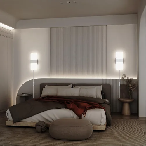 Miniatura 3 de KICAAO Apliques de pared, moderno aplique de pared enchufable, 10 W, 6000 K, luces de pared acrílicas blancas frías con cable de enchufe