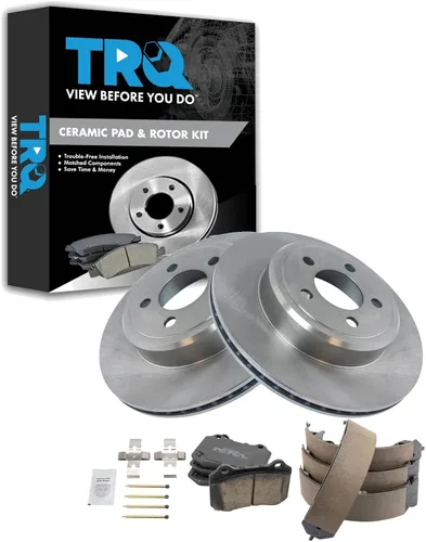 Miniatura 23 de TRQ Kit de pastillas de freno y rotor Posi trasero premium con zapatas de estacionamiento para camión GM SUV