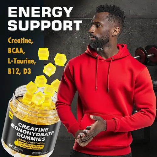 Miniatura 4 de EnvyCure Gomitas de monohidrato de creatina para hombres y mujeres, con BCAA, péptidos de colágeno, L-taurina, vitamina B12, D3, monohidrato