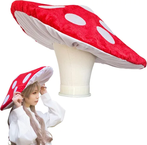 Sombrero de hongo original para disfraz de cosplay, gorra roja con puntos blancos, de gran tamaño y mantiene la forma
