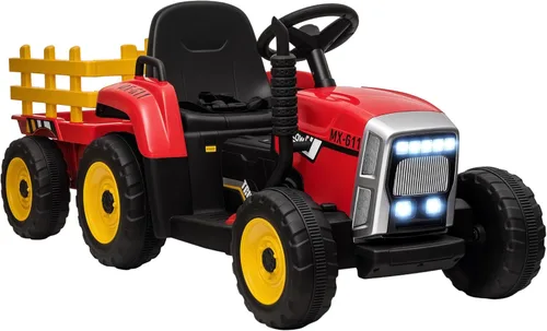 Miniatura 10 de Aosom Tractor de paseo de 12 V con remolque, motores duales de 25 W, tractor eléctrico a batería con control remoto, sonido de arranque de música