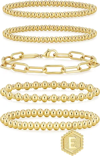 Miniatura 13 de adoyi - Pulseras de oro para mujer, impermeables, con cuentas de bolas chapadas en oro de 14K, pulseras ajustables apilables para regalos