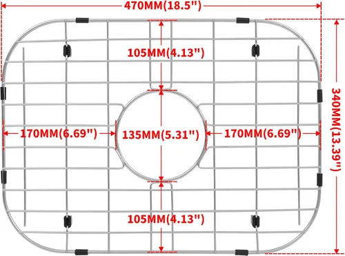 Miniatura 6 de Rejilla de fregadero de cocina Zeesink, protectores de fregadero de 18 1/2" X 13 3/8", rejilla de fregadero de acero inoxidable con drenaje central