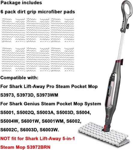 Miniatura 2 de Paquete de 6 almohadillas de repuesto para mopa de vapor P184WQ para mopa de vapor Shark Genius S5003D y mopa de vapor Lift-Away Pro S3973 S3973D
