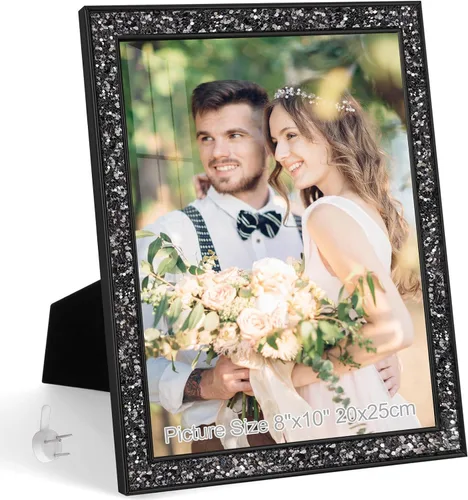 Miniatura 16 de HIKWADERY Portarretratos de 4 x 6 pulgadas con purpurina, marcos de fotos negros de 4 x 6 pulgadas con cristal real HD, para pared o mesa, regalo