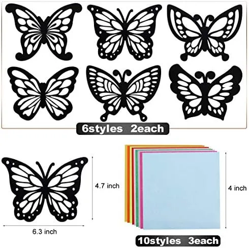 Miniatura 2 de Outus Atrapasoles de mariposa con efecto de vitral, 6 tipos para ventana, arte, aula, manualidades, fiesta, viaje, 6.3 x 4.3 pulgadas con papel