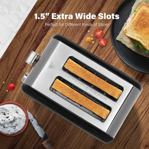 Miniatura 3 de YSSOA Tostadora de 2 rebanadas con ranura extra ancha y bandeja extraíble para migas, 5 ajustes de tostado y 3 funciones: Negro
