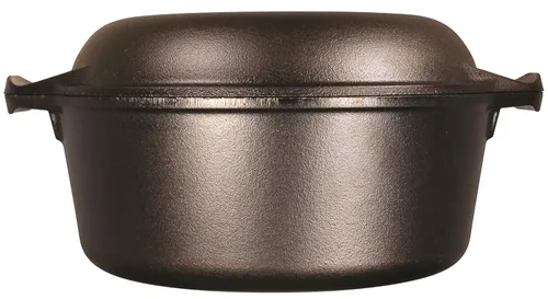 Miniatura 3 de Lodge Olla de hierro fundido doble horno holandés de hierro fundido, 5 cuartos de galón y soporte de mango de silicona ASAHH41, rojo