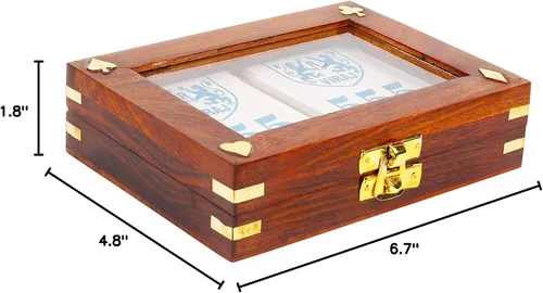 Miniatura 5 de Caja de almacenamiento de cartas de madera hecha a mano para 2 cubiertas, estuche de madera Sheesham con pantalla superior transparente y pestillo
