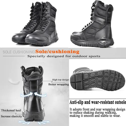 Miniatura 3 de Botas militares tácticas para hombre, zapatos negros para hombre, desierto, combate, ejército, senderismo, al aire libre, cremallera lateral