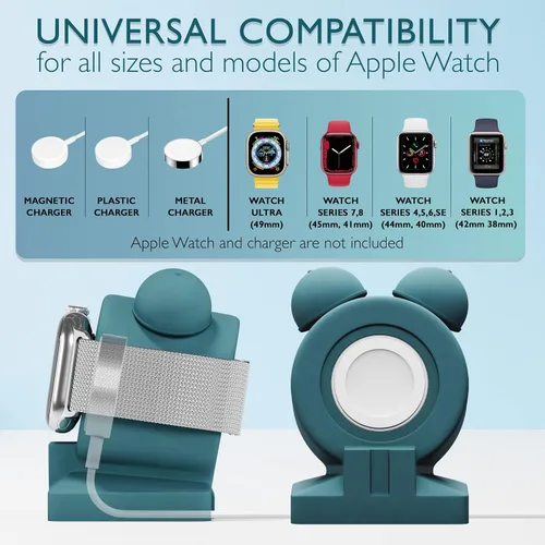 Miniatura 2 de Soporte de cargador iWatch para Apple Watch Series Ultra2/Ultra/10/9/8/SE2/7/6/SE/5/4/3/2/1 (49/46/45/44/42/41/40/1.496 in) soporte de silicona