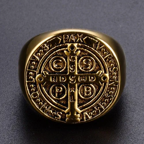 Miniatura 3 de Anillo religioso de San Benito con sello exorcista para hombre, protección contra demonios, anillos CSBP