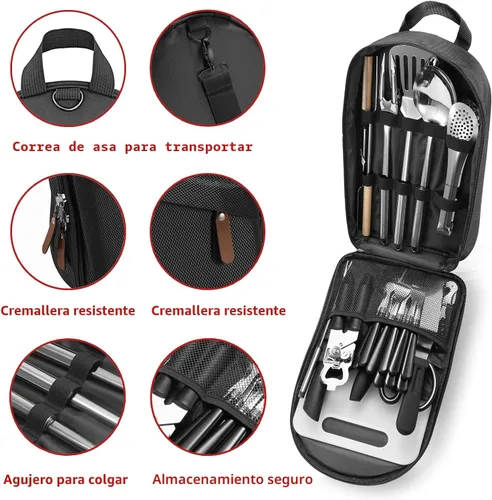 Miniatura 2 de Juego de utensilios de cocina portátil para acampar de 27 piezas, kit de utensilios de cocina de acero inoxidable para cocinar y asar al aire libre