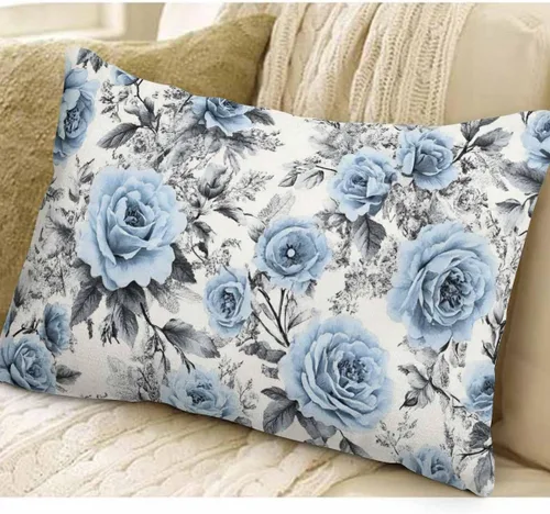Miniatura 3 de EKOBLA Funda de almohada decorativa de tiro con diseño de flores y hojas azules, patrón floral de acuarela, pintura de tinta, fundas de almohada