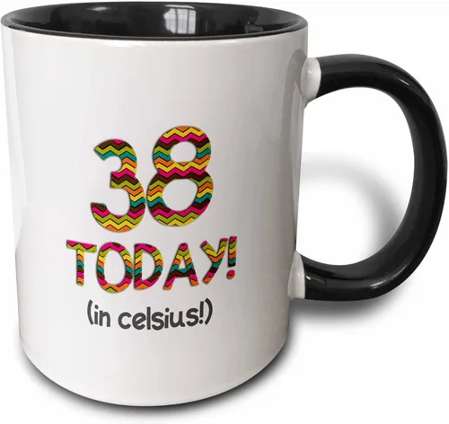 3dRose InspirationzStore ocasiones – 38 today. en Celsius – Funny 100o cumpleaños. 38 °C es 100 en grados Fahrenheit – tazas, Negro/Blanco