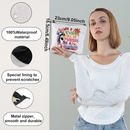 Miniatura 2 de WZMPA Bolsa de maquillaje cosmética de calavera de azúcar, regalo mexicano Dia De Los Muertos en un mundo lleno de princesas Be A Chingona Zipper