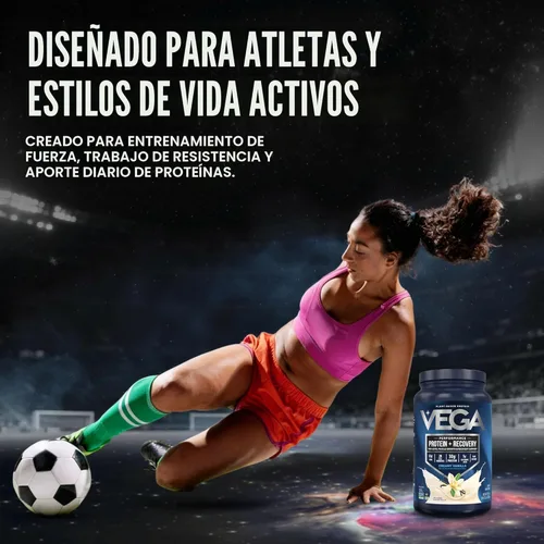 Miniatura 9 de Vega Sport proteína en polvo vegana + recuperación - 30g de proteína a base de plantas por porción, vainilla, 20 porciones, 5g de BCAA, probióticos