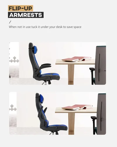 Miniatura 5 de Silla ergonómica para juegos de PC, silla de oficina para computadora con reposabrazos, reposacabezas y soporte lumbar, respaldo alto, silla