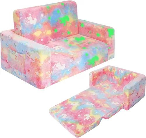 SLIGUY Sofá para Niños, Silla Sofá Plegable para Niños, Sofá Convertible para Niños Pequeños a Sillón Reclinable Extraíble, Silla Sofá que Brilla en