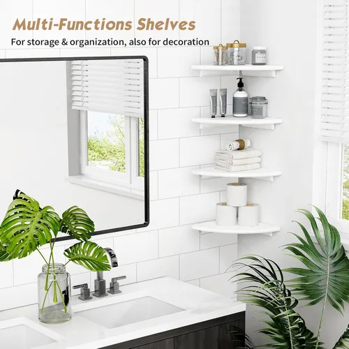 Miniatura 3 de Forbena Juego de 4 estantes flotantes de esquina blanca para pared, estantes de esquina redondeados montados en la pared para libros de dormitorio